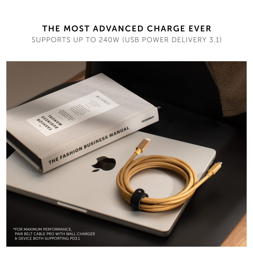 Native Union Belt Cable Pro USB-C to USB-C 240W| 8-Foot Long USB-IF Certified Cable w/ Leather Strap, Supports up to 240W Ultra Fast Charge, for Type-C Laptops, Tablets, Phones - Kraft