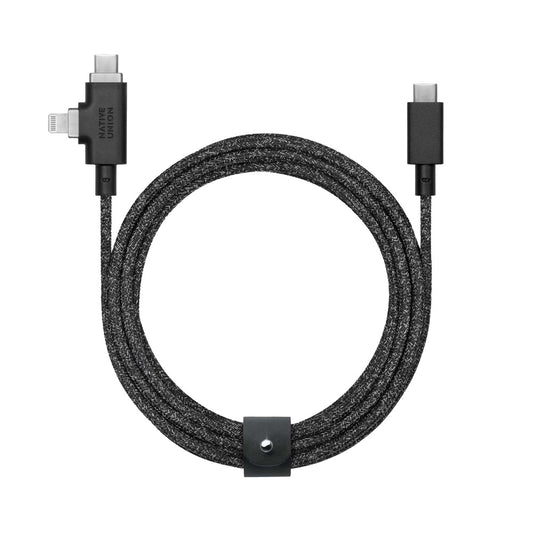 Native Union BELT DUO PRO 240W USB-C to C+LIGHTNING 2.4M- Universal Charging Cable w/ Leather Strap, for Apple MacBook Pro/Air, iPad Pro/Air, iPhone15/14/13/12 S24/23, Airpods, Type-C Devices - Cosmos