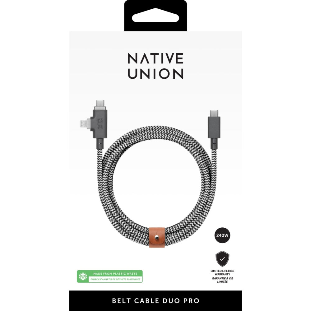 NATIVE UNION Belt USB-C to Pro Duo 240W (C and Lightning) Cable 2.4M - Zebra