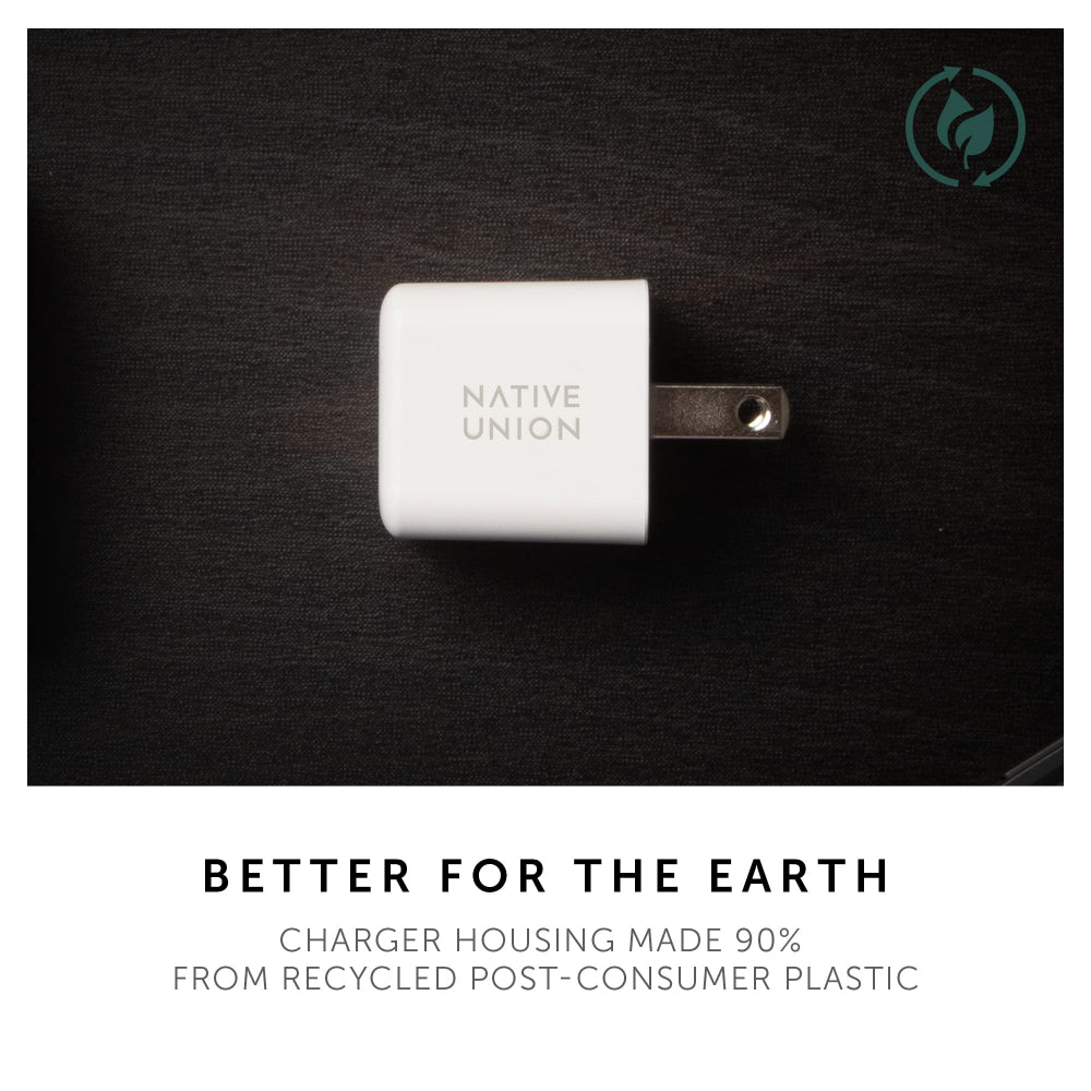 Native Union Fast GaN Charger PD 30W| USB-C Ultra Portable charger, Drop Protection, Great for Travel, Multi Plugs (EU/UK/US) for Apple iPhone, iPads, MacBook Air, Android, Samsung - Black