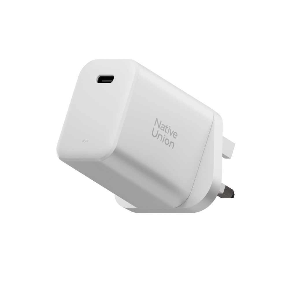 Native Union Fast GaN Charger PD 45W| USB-C Port Hi-Speed Wall Charger, Slim Lightweight, for Apple MacBook, iPad, iPhone, Android Phones, Tablets , Laptops - UK 3-Pin White