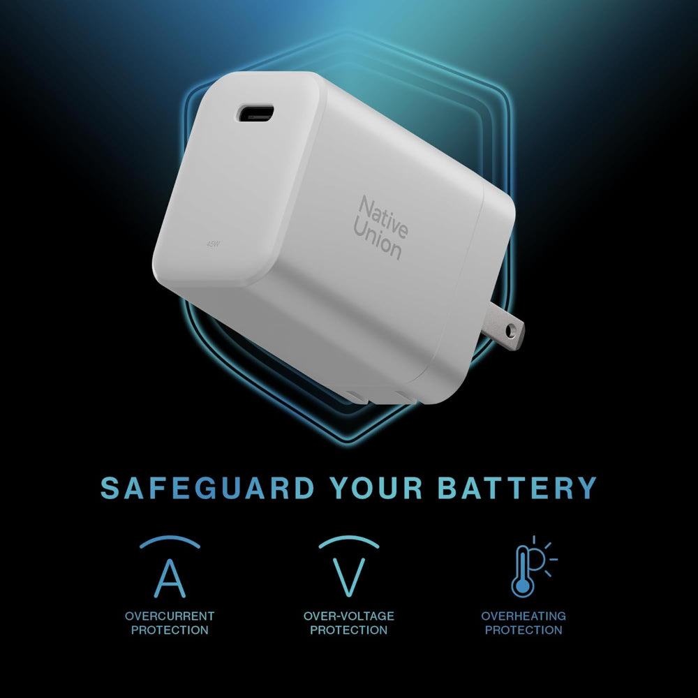 Native Union Fast GaN Charger PD 45W| USB-C Port Hi-Speed Wall Charger, Slim Lightweight, for Apple MacBook, iPad, iPhone, Android Phones, Tablets , Laptops - UK 3-Pin White