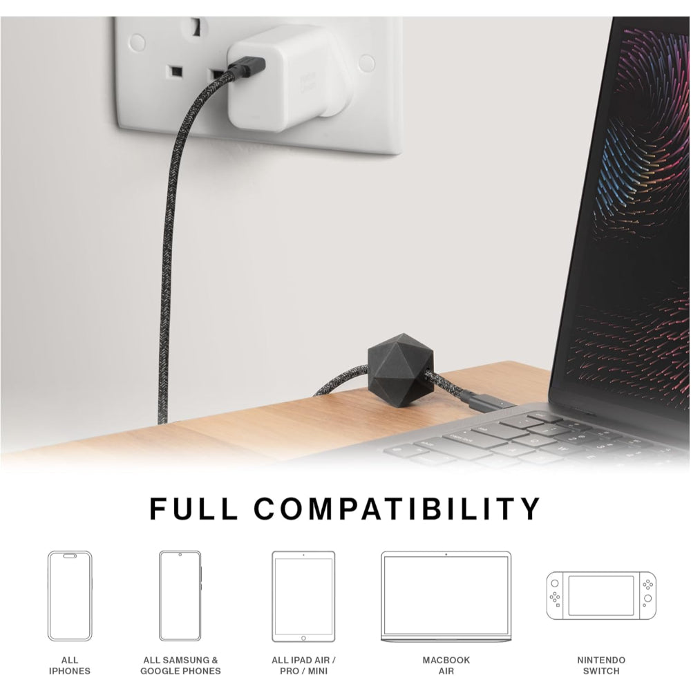 Native Union Fast GaN Charger PD 45W| USB-C Port Hi-Speed Wall Charger, Slim Lightweight, for Apple MacBook, iPad, iPhone, Android Phones, Tablets , Laptops - UK 3-Pin White