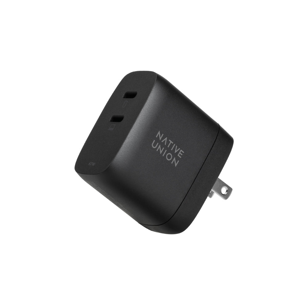 NATIVE UNION Fast GaN Charger PD 67W 2x USB-C Charger Multi Plugs - Black