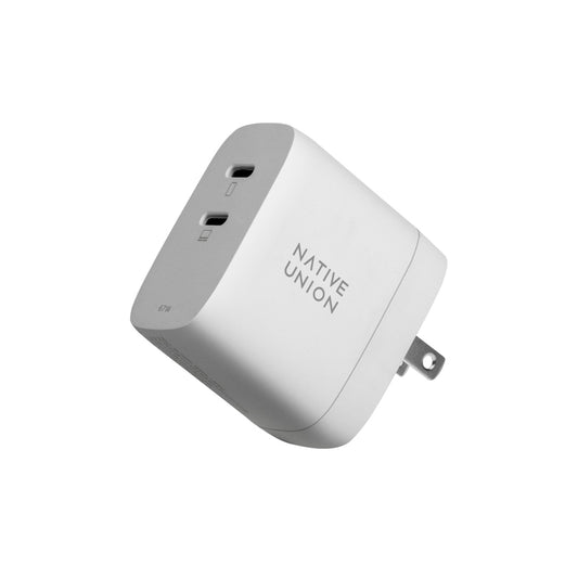 Native Union Fast GaN Charger PD 67W| Dual USB-C Portable Multi Charger, Smart Power, Multi Plugs for Travel, for Apple iPhone, iPads, MacBooks, Android, Samsung, Surface, PC, Laptops - White