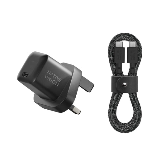 Native Union Wall Charger 30W + USB-C to C Cable 1.2M Bundle| GaN Charger w/ Fast Charging Cable, for Apple iPhone 15/Plus/Pro/Pro Max, iPad Air /Pro/Mini 13"/12.9"/11", Samsung S24/23 Ultra/+ - 2pk