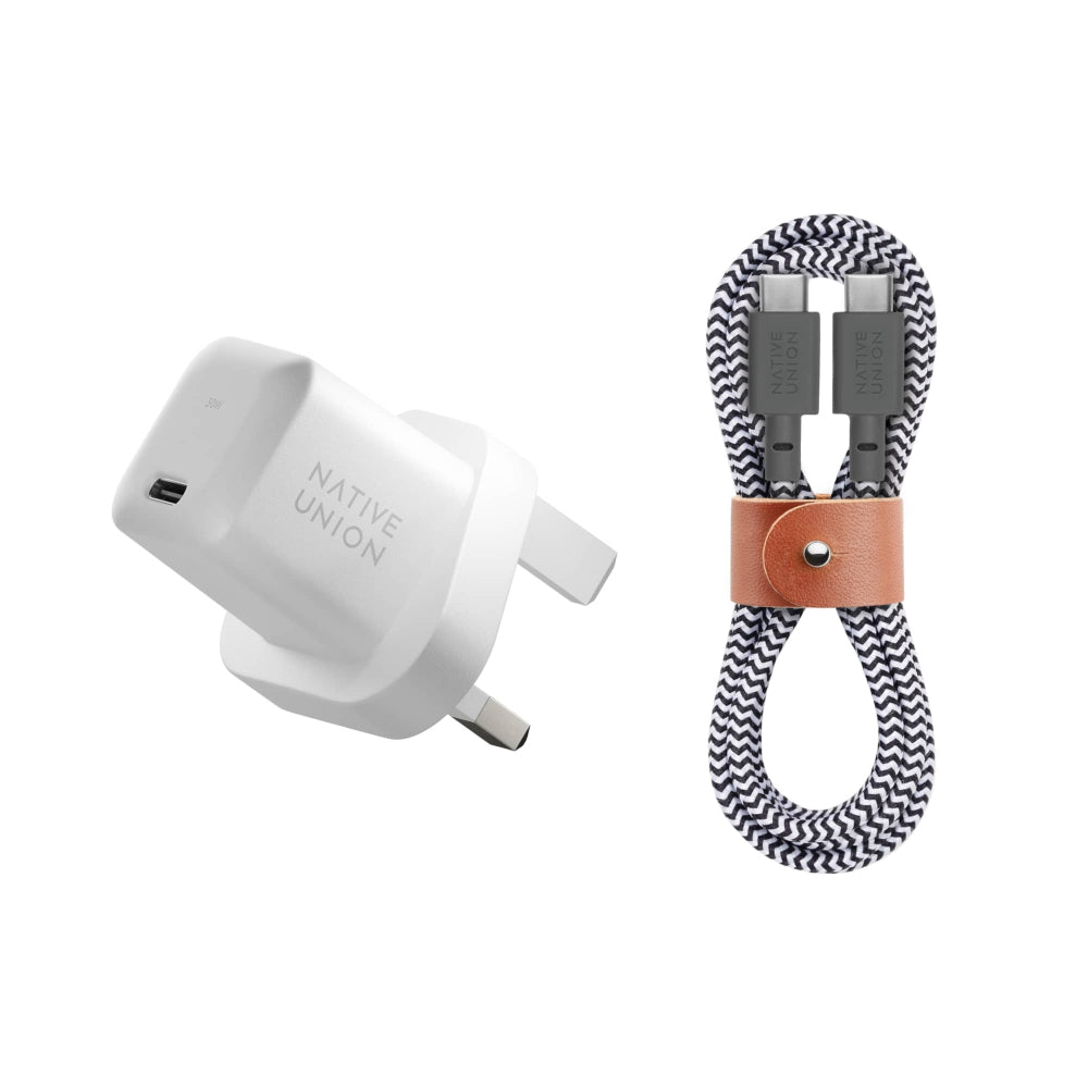 NATIVE UNION Bundle Fast GaN Charger 30W & 1.2M C To C Cable White Zebra