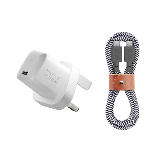 Native Union Wall Charger 30W + USB-C to C Cable 1.2M Bundle| GaN Charger w/ Fast Charging Cable, for Apple iPhone 15/Plus/Pro/Pro Max, iPad Air /Pro/Mini 13"/12.9"/11", Samsung S24/23 Ultra/+ - 2pk