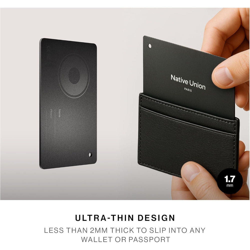 Native Union Find My Wallet Card Find It, Apple Find My Tracker, Ultra Slim Travel-Essential, Real-Time Alert, Long Range 50m, Wireless Recharge Up to 6 Months, Works w/ iPhones & iPads, Black