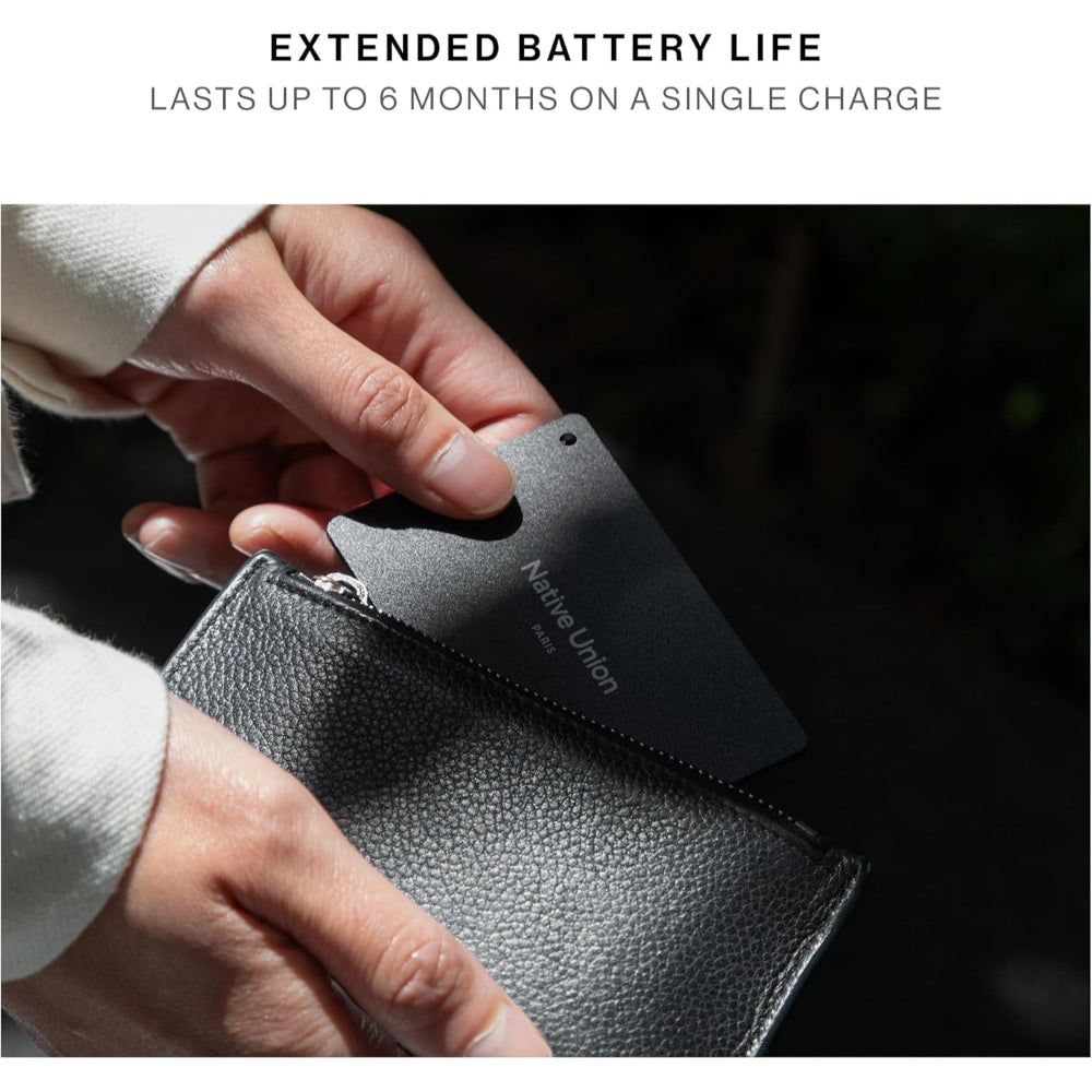 Native Union Find My Wallet Card Find It, Apple Find My Tracker, Ultra Slim Travel-Essential, Real-Time Alert, Long Range 50m, Wireless Recharge Up to 6 Months, Works w/ iPhones & iPads, Black