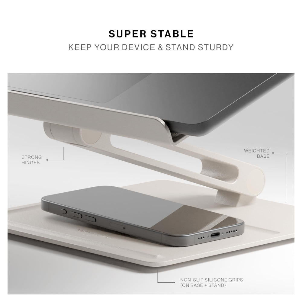 Native Union Desk Laptop Stand| Sleek Home Laptop Stand, Promotes Good Posture, Adjustable Height up to 60cm, Base Tray for Essentials, Metal Finish, for Apple MacBooks, Laptops, Tablets - Sandstone