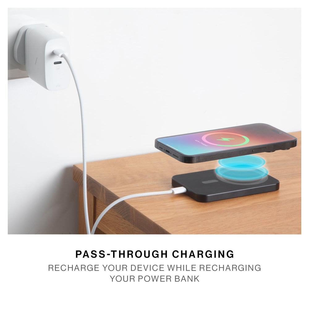 Native Union (RE) Classic Power Bank 5000mAh| Slimmest Magnetic Power Bank, Fast 15W Wireless Charging, Leather Finish, for Apple iPhone 15/14/13/12 Pro/Pro Max/Plus/Mini, MagSafe Compatible - Black