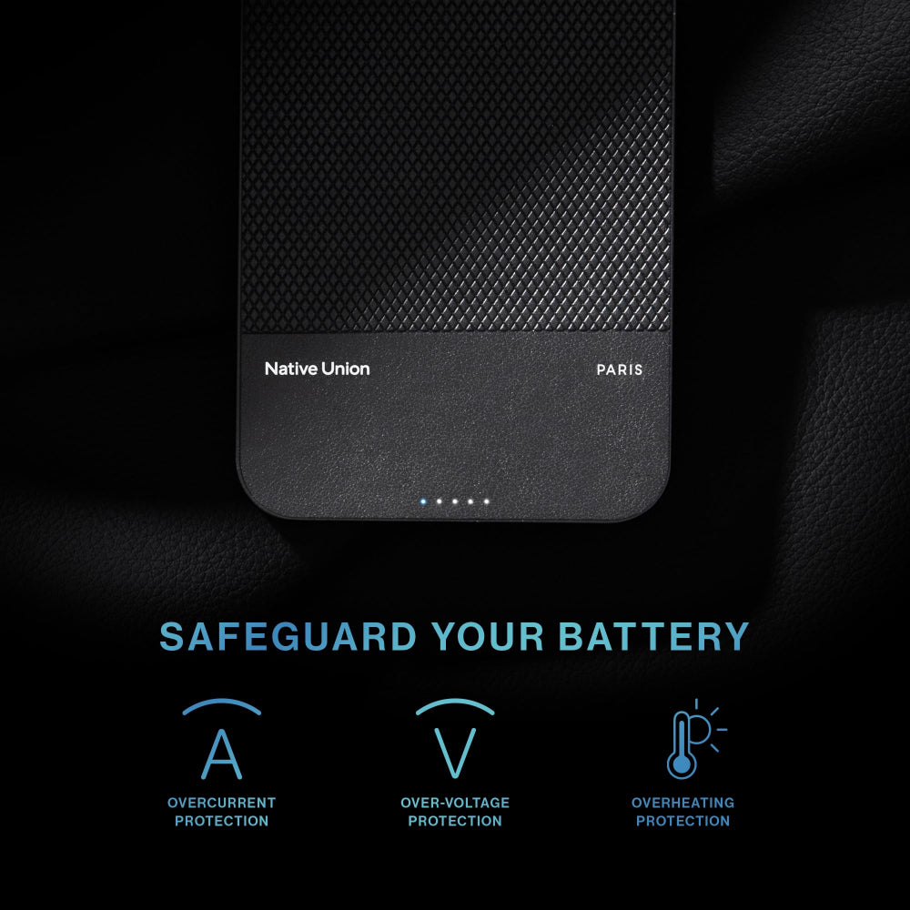 Native Union (RE) Classic Power Bank 5000mAh| Slimmest Magnetic Power Bank, Fast 15W Wireless Charging, Leather Finish, for Apple iPhone 15/14/13/12 Pro/Pro Max/Plus/Mini, MagSafe Compatible - Black