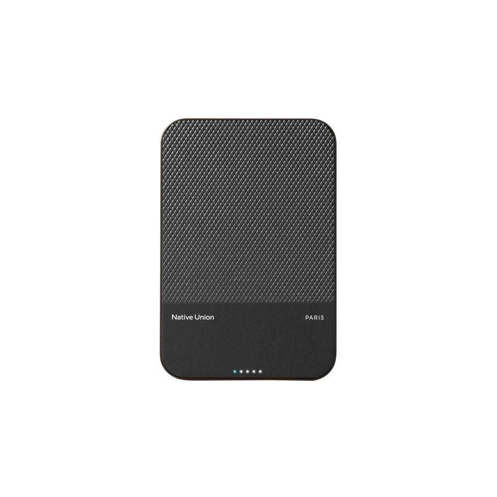 Native Union (RE) Classic Power Bank 5000mAh| Slimmest Magnetic Power Bank, Fast 15W Wireless Charging, Leather Finish, for Apple iPhone 15/14/13/12 Pro/Pro Max/Plus/Mini, MagSafe Compatible - Black