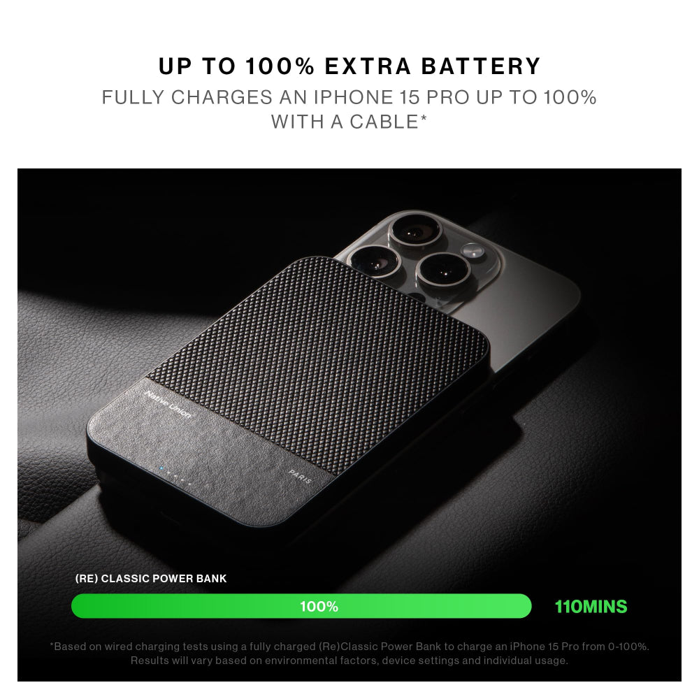 Native Union (RE) Classic Power Bank 5000mAh| Slimmest Magnetic Power Bank, Fast 15W Wireless Charging, Leather Finish, for Apple iPhone 15/14/13/12 Pro/Pro Max/Plus/Mini, MagSafe Compatible - Black