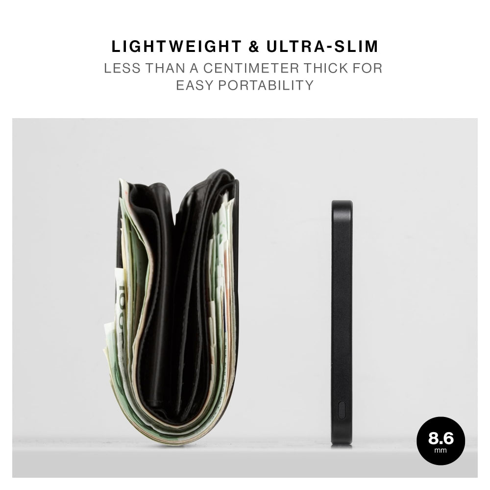 Native Union (RE) Classic Power Bank 5000mAh| Slimmest Magnetic Power Bank, Fast 15W Wireless Charging, Leather Finish, for Apple iPhone 15/14/13/12 Pro/Pro Max/Plus/Mini, MagSafe Compatible - Black