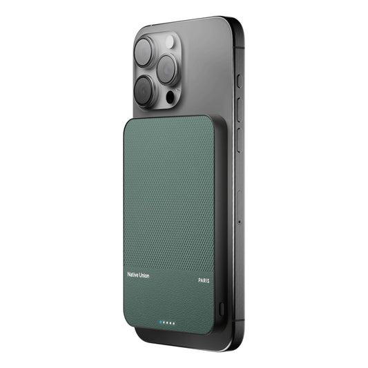 Native Union (RE) Classic Power Bank 5000mAh| Slimmest Magnetic Power Bank, Fast 15W Wireless Charging, Leather Finish, for Apple iPhone 15/14/13/12 Pro/Pro Max/Plus/Mini, MagSafe Compatible - Green