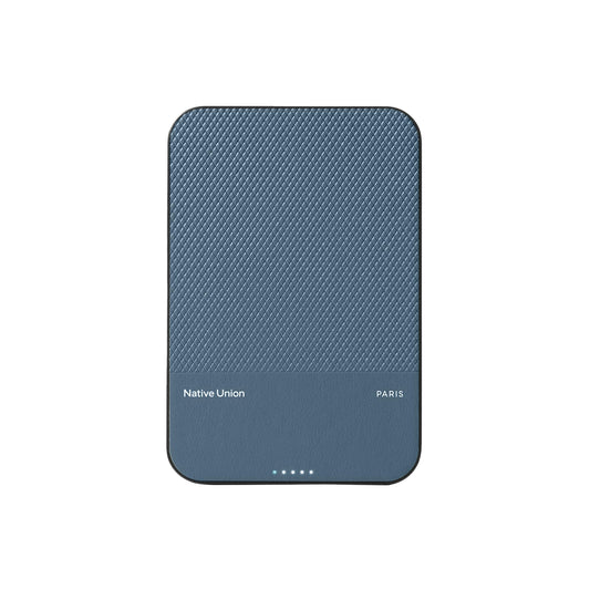 Native Union (RE) Classic Power Bank 5000mAh| Slim Magnetic Power Bank, Fast 15W Qi2 Wireless Charging, Leather Finish, for Apple iPhone 16/15/14/13/12 Pro/Pro Max/Plus MagSafe Compatible - Navy