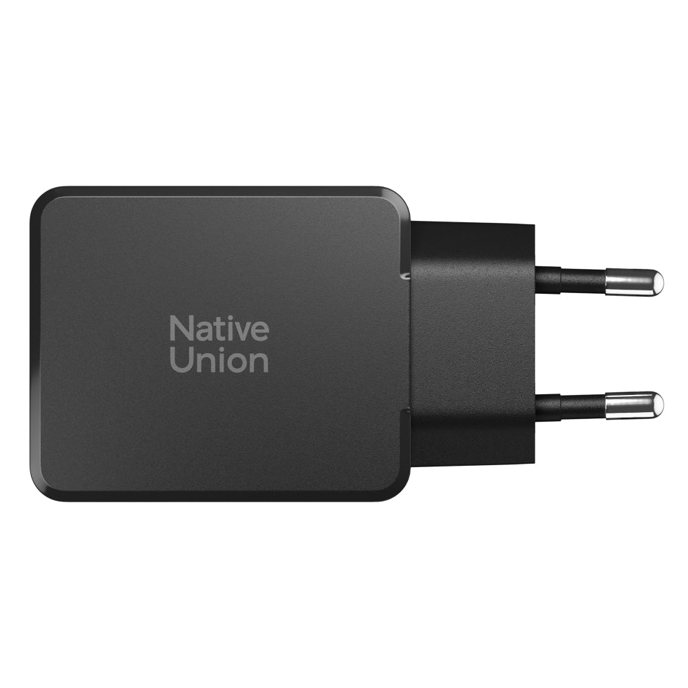 Native Union Pocket GaN Charger PD 65W USB-C Dual Port Fast Charger, Ultra-Slim Travel Wall Adapter for Laptop, Tablet & Phone, Power Delivery GaN Charging, Compact Pocket Design (EU Plug) - Black