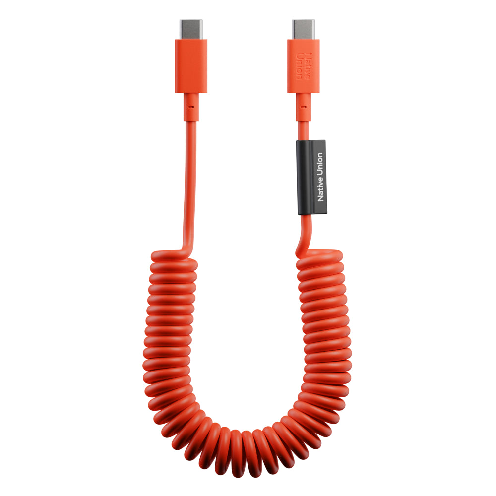 Native Union POP Cable USB-C to USB-C Retractable Charging Cable, 60W Fast Charge, Coiled Tangle-Free Design, Stretchable up to 4ft, Durable 30,000 Bends for iPhone 15, iPad, MacBook & More - Alarm Red