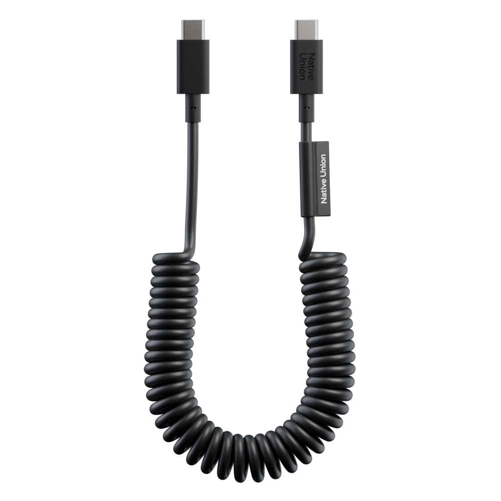 Native Union POP Cable USB-C to USB-C Retractable Charging Cable, 60W Fast Charge, Coiled Tangle-Free Design, Stretchable up to 4ft, Durable 30,000 Bends for iPhone 15, iPad, MacBook & More - Black