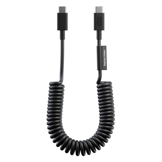 Native Union POP Cable USB-C to USB-C Retractable Charging Cable, 60W Fast Charge, Coiled Tangle-Free Design, Stretchable up to 4ft, Durable 30,000 Bends for iPhone 15, iPad, MacBook & More - Black