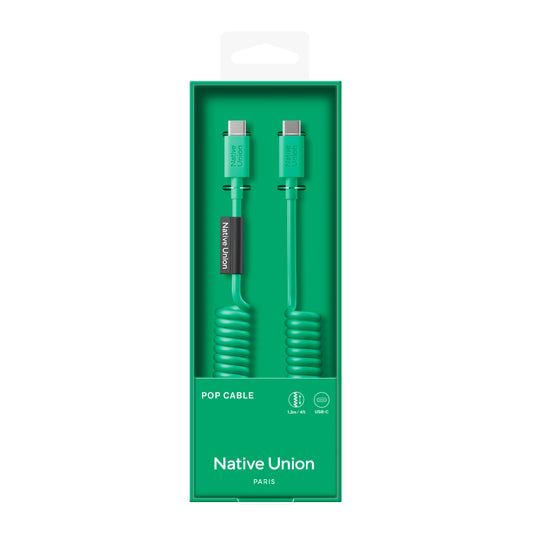 Native Union POP Cable USB-C to USB-C Retractable Charging Cable, 60W Fast Charge, Coiled Tangle-Free Design, Stretchable up to 4ft, Durable 30,000 Bends for iPhone 15, iPad, MacBook & More - Pine