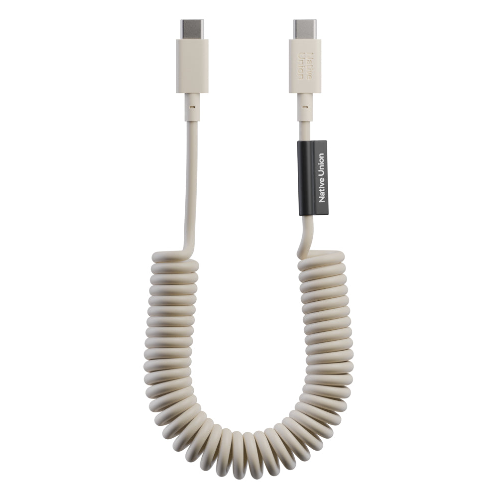 Native Union POP Cable USB-C to USB-C Retractable Charging Cable, 60W Fast Charge, Coiled Tangle-Free Design, Stretchable up to 4ft, Durable 30,000 Bends for iPhone 15, iPad, MacBook & More - Sandstone