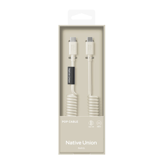 Native Union POP Cable USB-C to USB-C Retractable Charging Cable, 60W Fast Charge, Coiled Tangle-Free Design, Stretchable up to 4ft, Durable 30,000 Bends for iPhone 15, iPad, MacBook & More - Sandstone