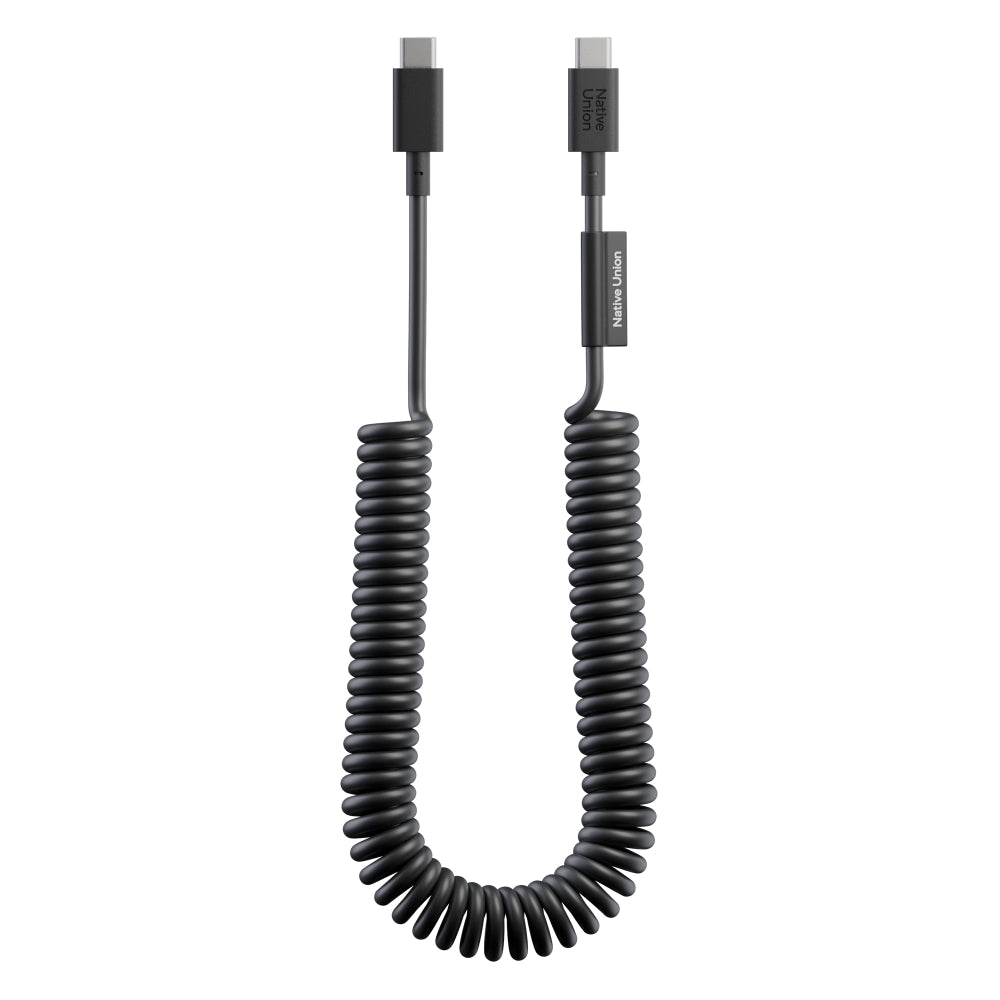 Native Union POP Cable XL USB-C to USB-C Retractable Charging Cable, 60W Fast Charge, Coiled Tangle-Free Design, Stretchable up to 7.9ft, Durable 30,000 Bends for iPhone 15, iPad, MacBook & More - Black