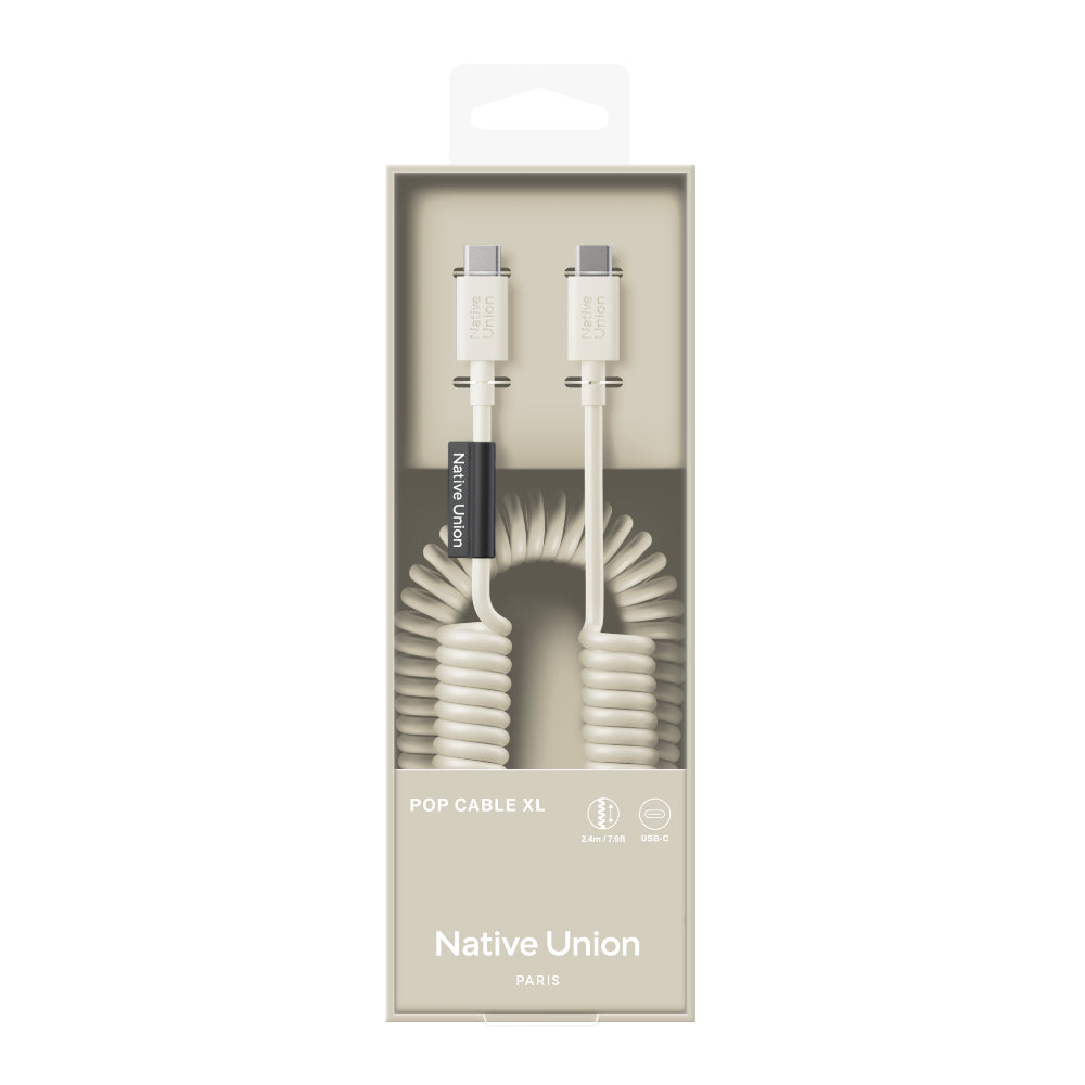 Native Union POP Cable XL USB-C to USB-C Retractable Charging Cable, 60W Fast Charge, Coiled Tangle-Free Design, Stretchable up to 7.9ft, Durable 30,000 Bends for iPhone 15, iPad, MacBook & More - Sandstone