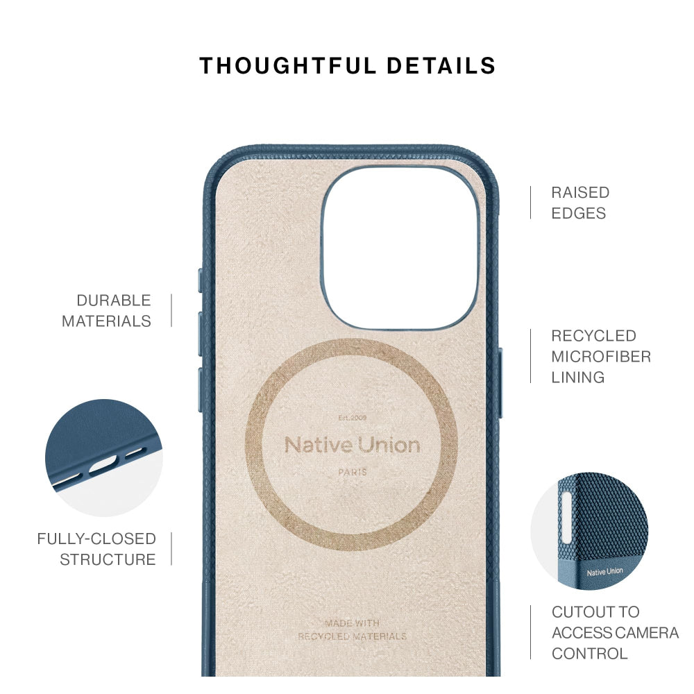 Native Union (RE)Classic Leather Case w/ Magsafe for Apple iPhone 16 Pro 6.3" 2024| Italian Leather from Recycled Materials, 6-Ft Drop & Scratch Protection, Raised Edges, Wireless Charging - Navy