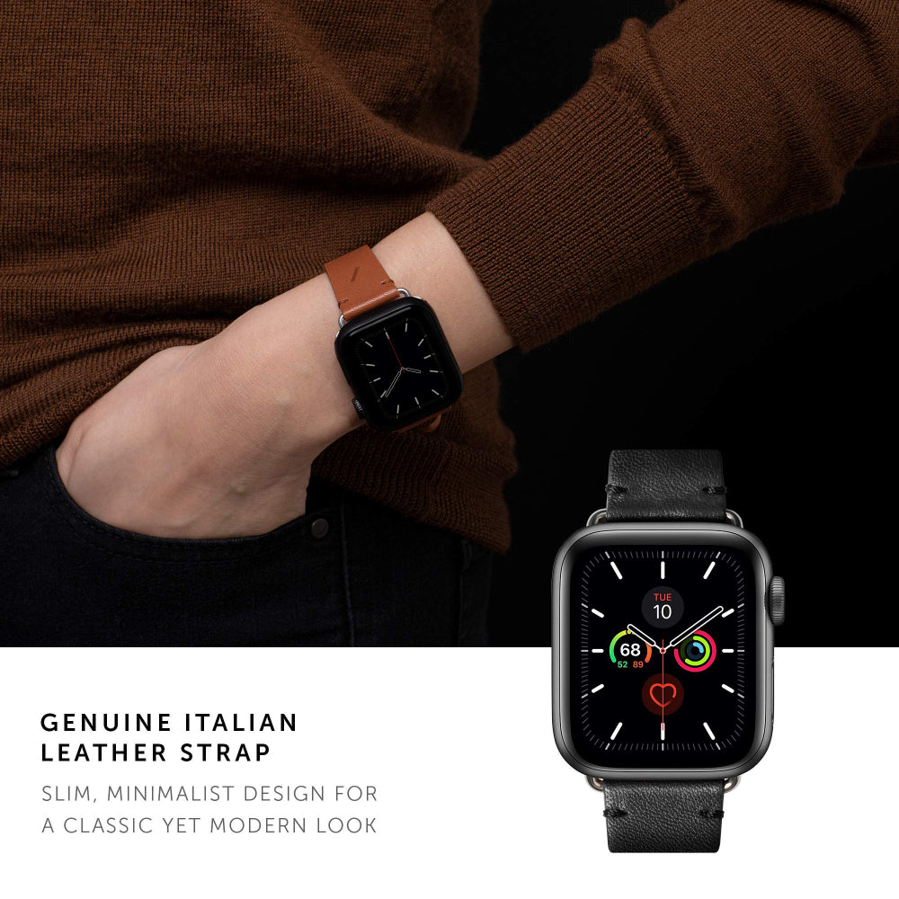 Native Union Classic Strap for Apple Watch 42/44mm – Genuine Italian Nappa Leather, Stainless Steel Hardware w/ Soft Nubuck Leather Backing, for Apple Watch SE/6/5/4/3/2/1 - Black