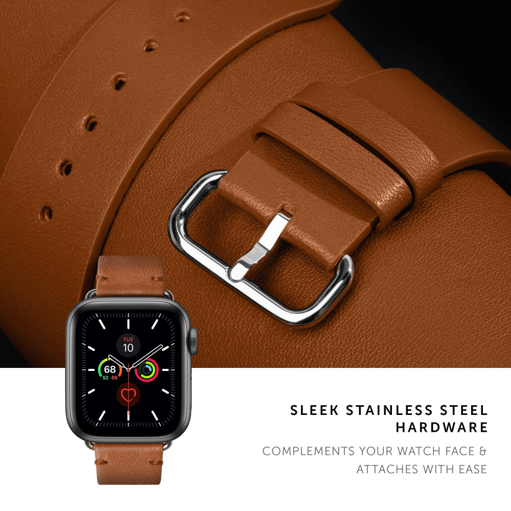 Native Union Classic Strap for Apple Watch 42/44mm – Genuine Italian Nappa Leather, Stainless Steel Hardware w/ Soft Nubuck Leather Backing, for Apple Watch SE/6/5/4/3/2/1 - Tan