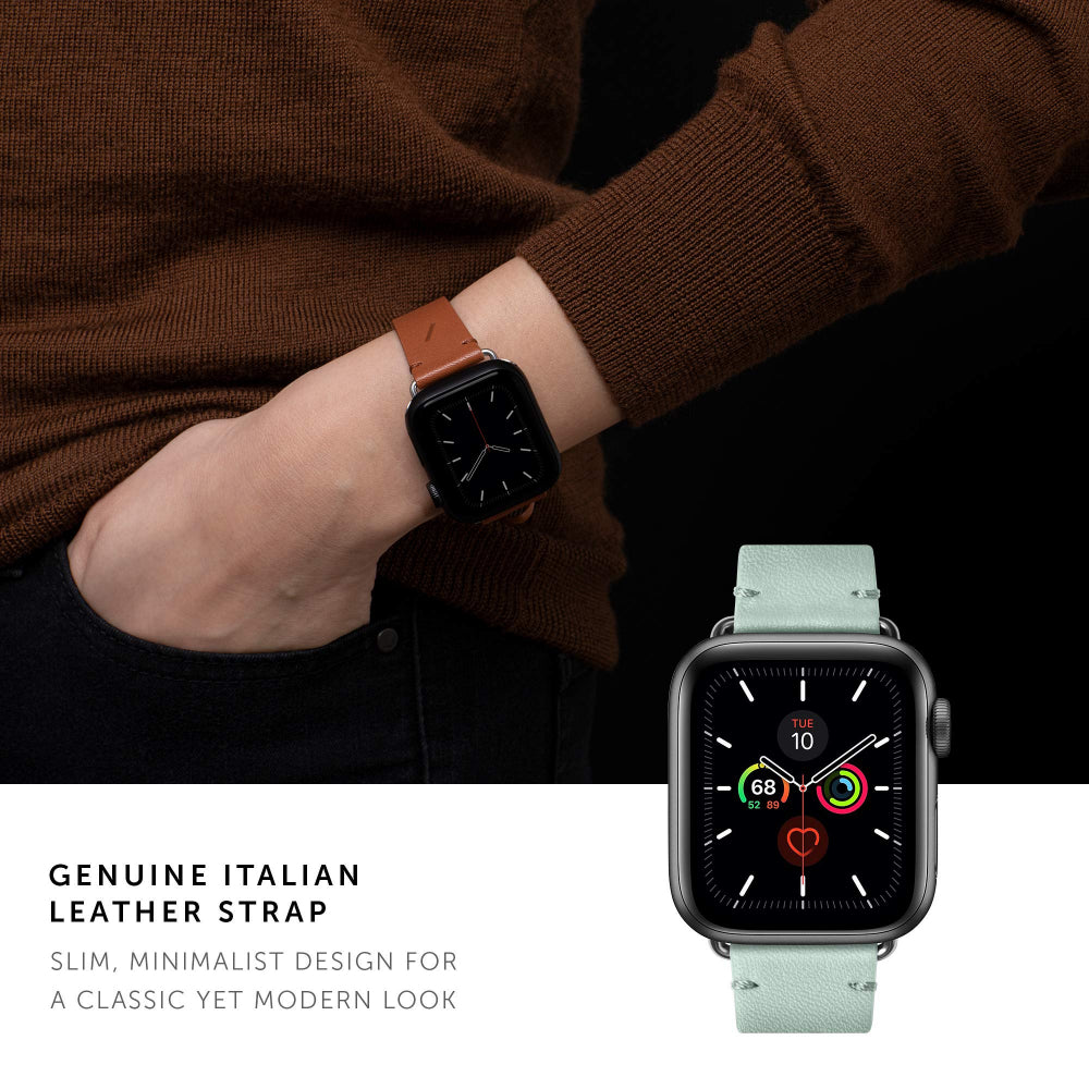 Native Union Classic Strap for Apple Watch 42/44mm – Genuine Italian Nappa Leather, Stainless Steel Hardware w/ Soft Nubuck Leather Backing, for Apple Watch SE/6/5/4/3/2/1 - Sage