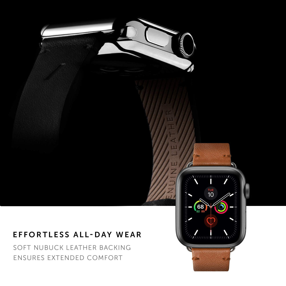 Native Union Classic Strap for Apple Watch 38/40mm – Genuine Italian Nappa Leather, Stainless Steel Hardware w/ Soft Nubuck Leather Backing, for Apple Watch SE/6/5/4/3/2/1 - Tan