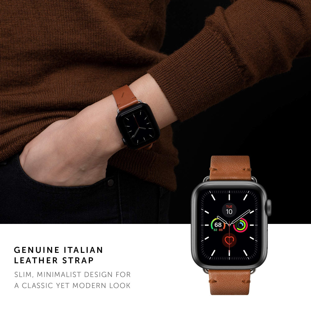 Native Union Classic Strap for Apple Watch 38/40mm – Genuine Italian Nappa Leather, Stainless Steel Hardware w/ Soft Nubuck Leather Backing, for Apple Watch SE/6/5/4/3/2/1 - Tan