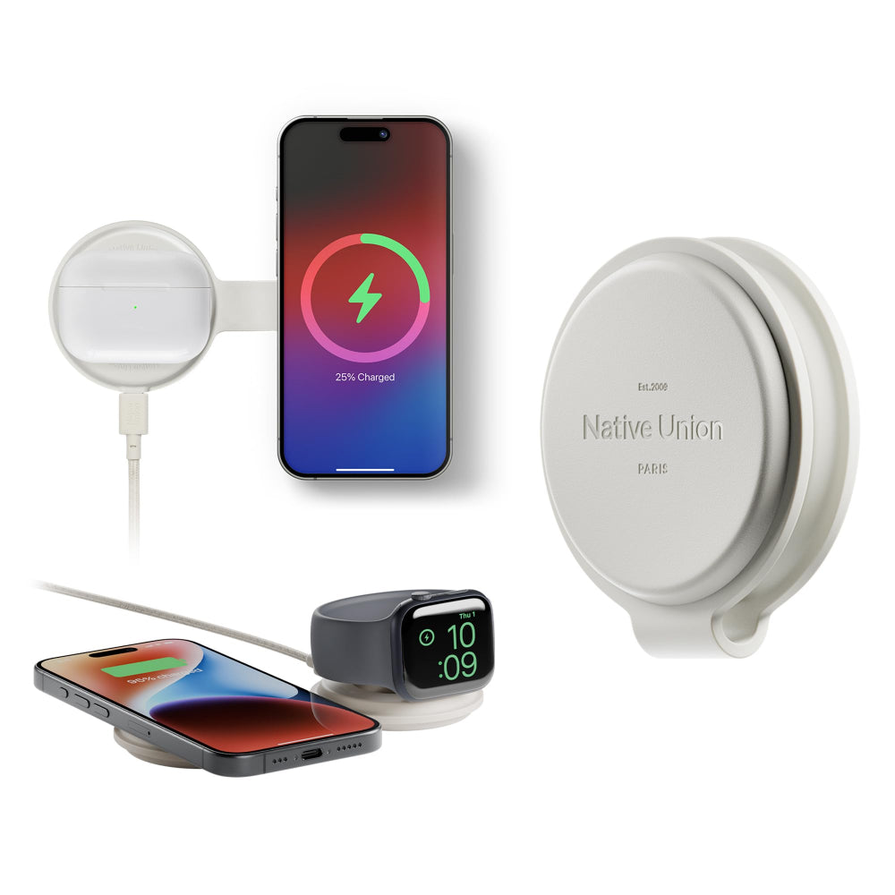Native Union Voyage 2-In-1 Wireless Charger Sandstone | Qi2 Magnetic Wireless Charger for iPhone, AirPods and Apple Watch Compatible Devices, Foldable Travel Charging Station, Sandstone