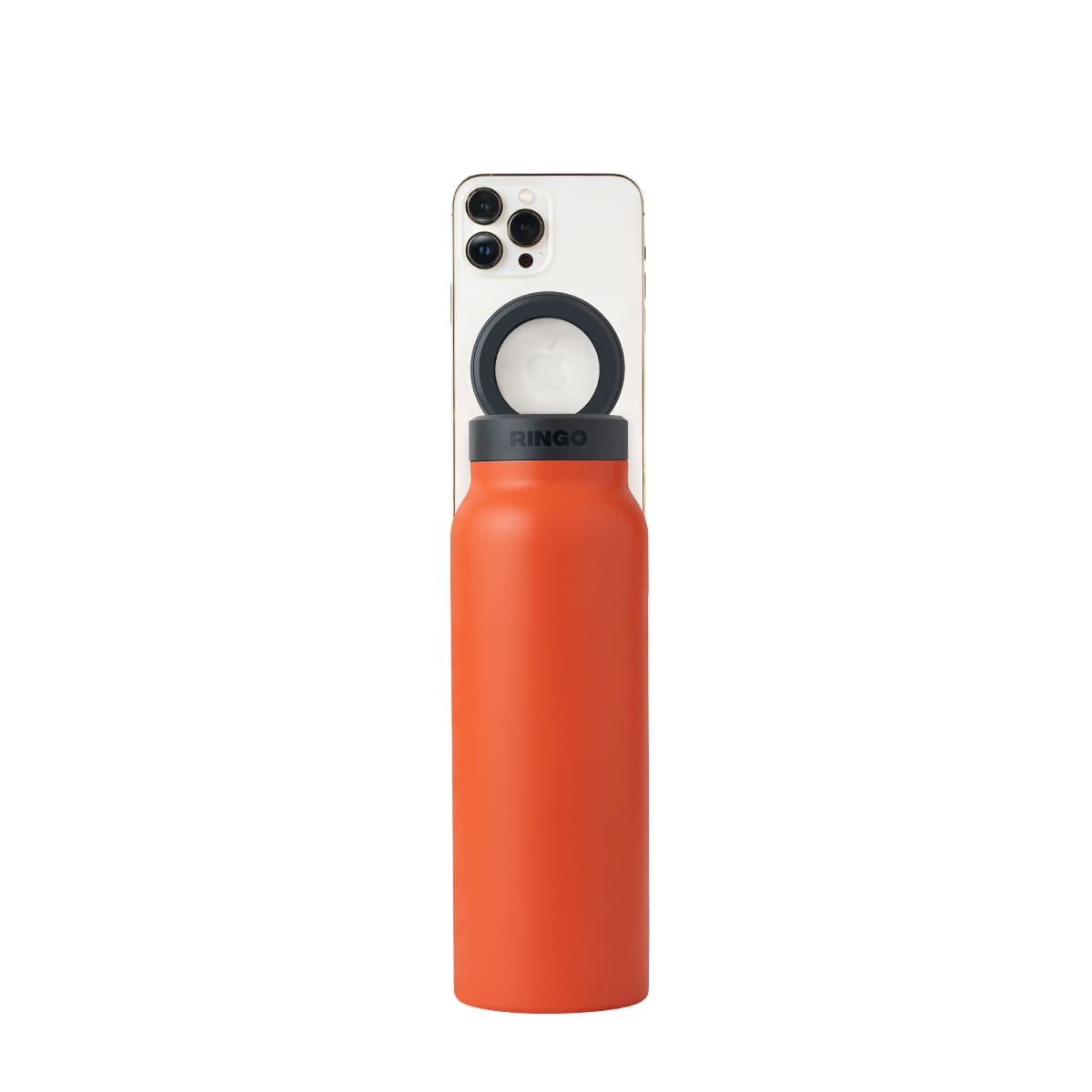 RINGO Water Bottle + Free Magnetic Booster Ring| Stainless Steel Hydration Bottle w/ Integrated MagSafe Phone Mount, 12Hrs Hot/24Hrs Cold, BPA-Free , Works w/ All Devices Android & iOS - Orange 24Oz