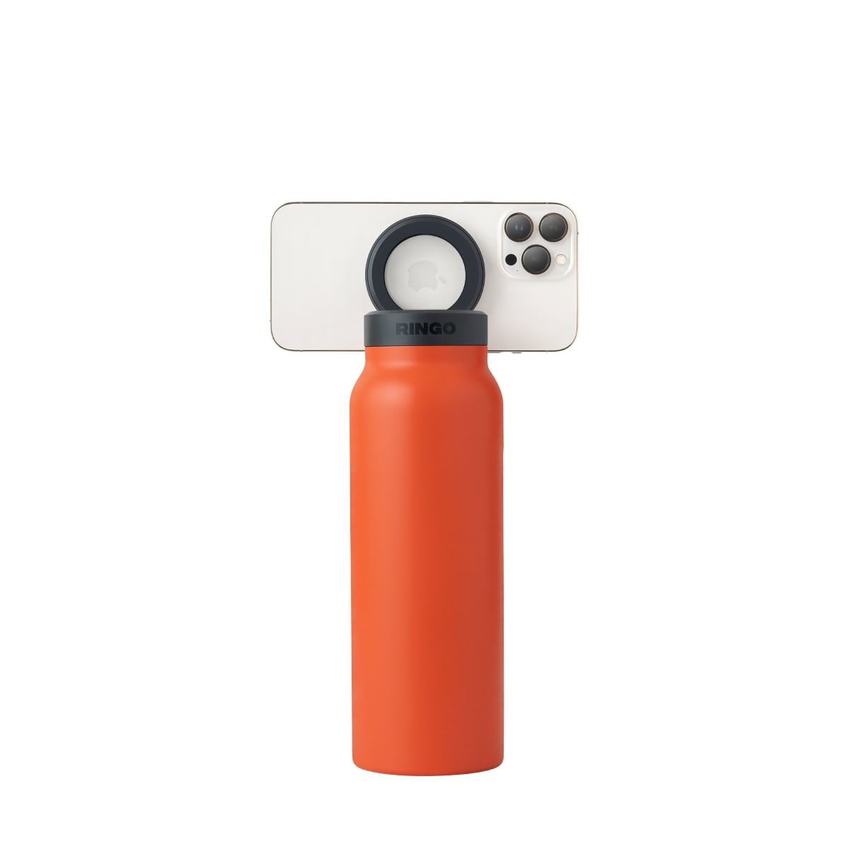 RINGO Water Bottle + Free Magnetic Booster Ring| Stainless Steel Hydration Bottle w/ Integrated MagSafe Phone Mount, 12Hrs Hot/24Hrs Cold, BPA-Free , Works w/ All Devices Android & iOS - Orange 24Oz