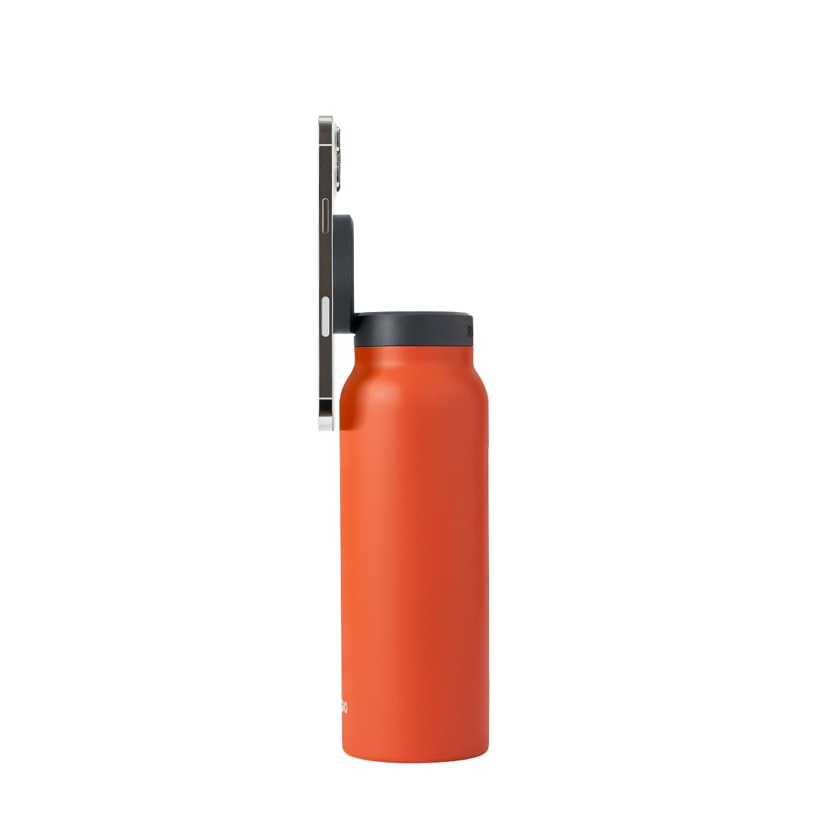 RINGO Water Bottle + Free Magnetic Booster Ring| Stainless Steel Hydration Bottle w/ Integrated MagSafe Phone Mount, 12Hrs Hot/24Hrs Cold, BPA-Free , Works w/ All Devices Android & iOS - Orange 24Oz