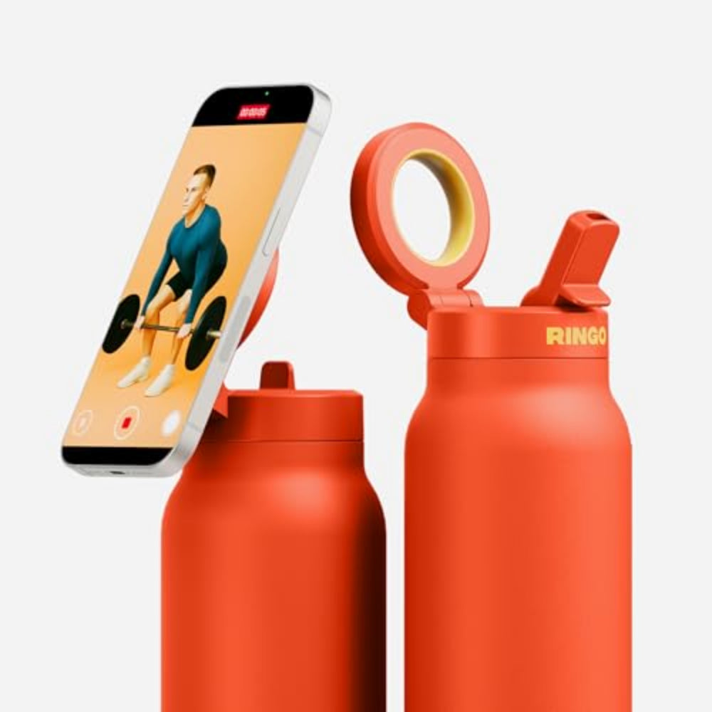 RINGO PRO Water Bottle with Sip Straw Lid| Stainless Steel Hydration Bottle w/ Integrated Magnetic Phone Mount, 12Hrs Hot/24Hrs Cold, BPA-Free, Works w/ Phones & Tablets - Orange 24Oz / 710ml