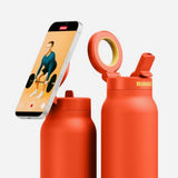 RINGO PRO Water Bottle with Sip Straw Lid| Stainless Steel Hydration Bottle w/ Integrated Magnetic Phone Mount, 12Hrs Hot/24Hrs Cold, BPA-Free, Works w/ Phones & Tablets - Orange 24Oz / 710ml
