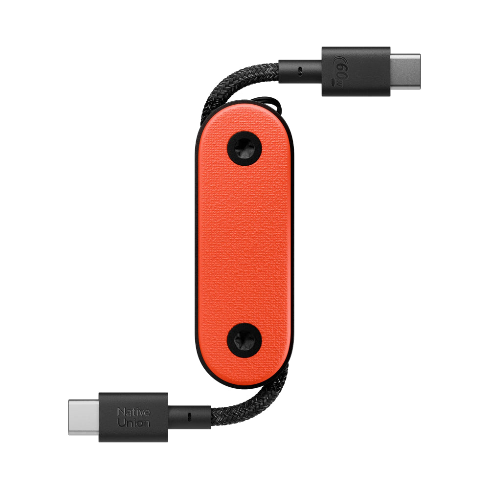 Native Union Pocket USB-C to USB-C Cable| 6.5in/17cm Portable USB-C Charging Cable and Keychain, Versatile Heavy Duty Design, w/ Cable Management, Eco-Friendly Recycled Material - Oxyfire