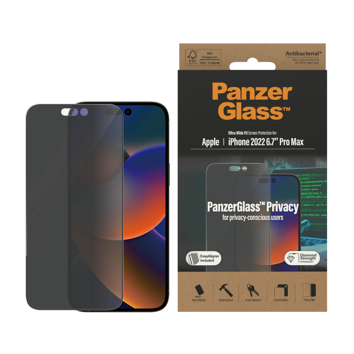 [OPEN BOX] PANZERGLASS iPhone 14 Pro Max - Ultra-Wide Fit Privacy Screen Protector with Applicator - Clear