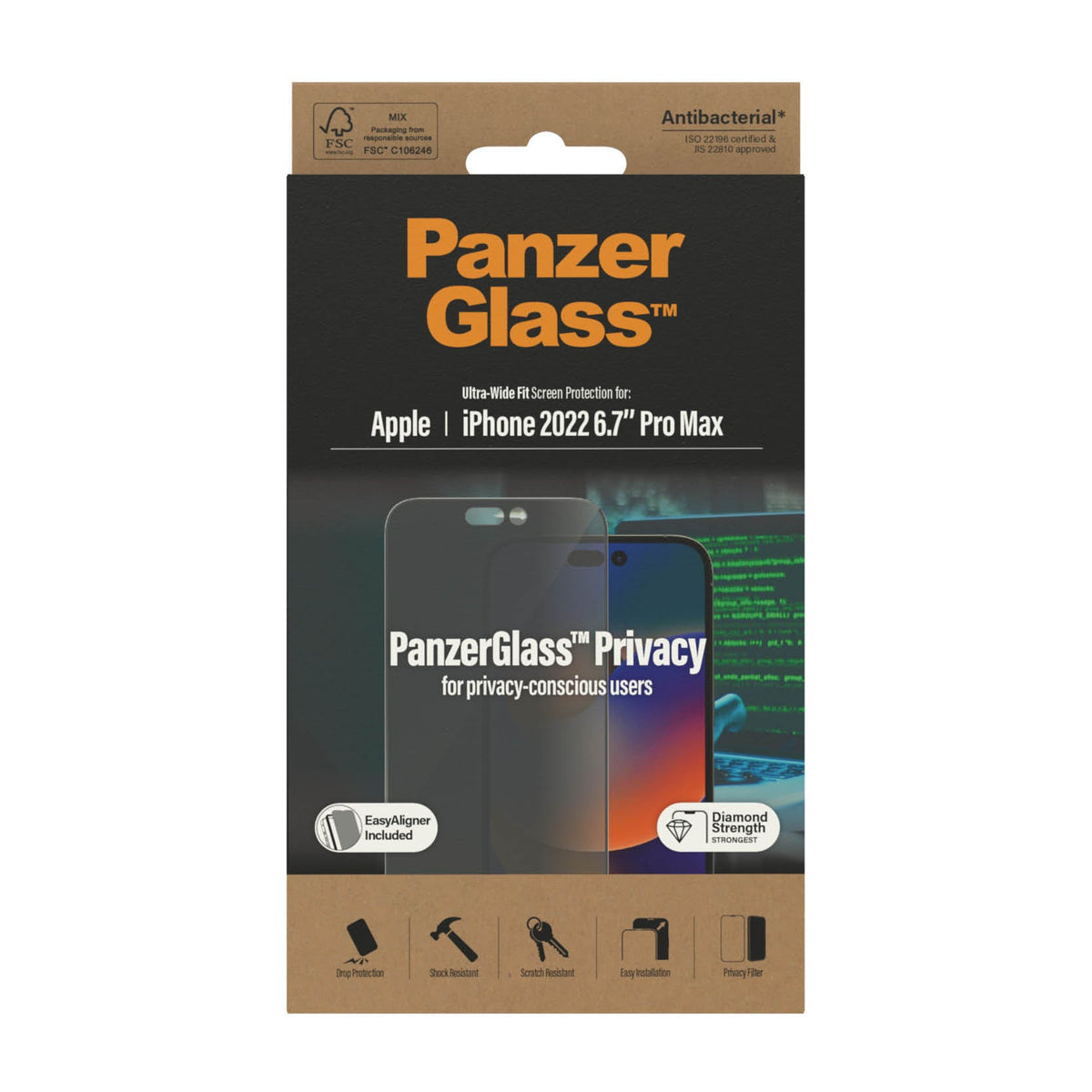 [OPEN BOX] PANZERGLASS iPhone 14 Pro Max - Ultra-Wide Fit Privacy Screen Protector with Applicator - Clear