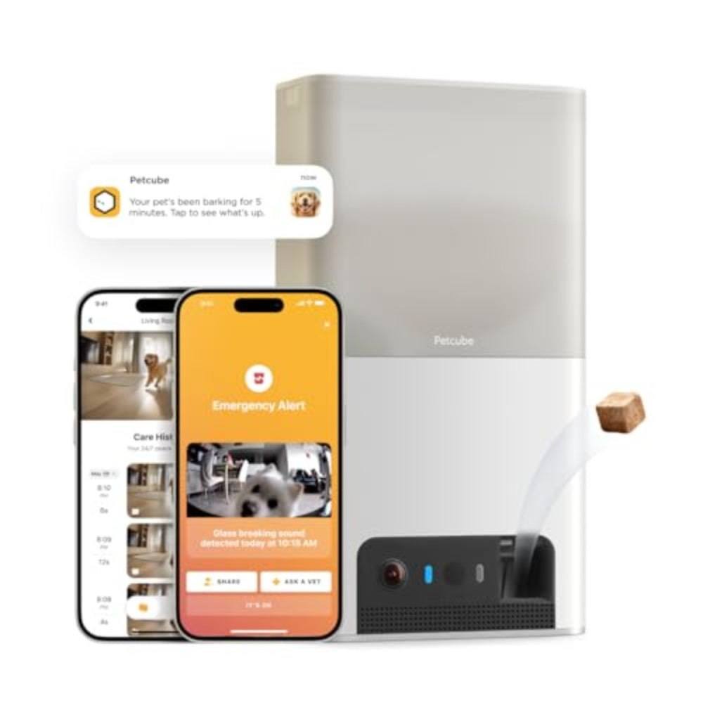 كاميرا Petcube Bites 2 Lite | كاميرا ذكية متعددة الوظائف عالية الدقة للحيوانات الأليفة مع موزع مكافآت - أبيض