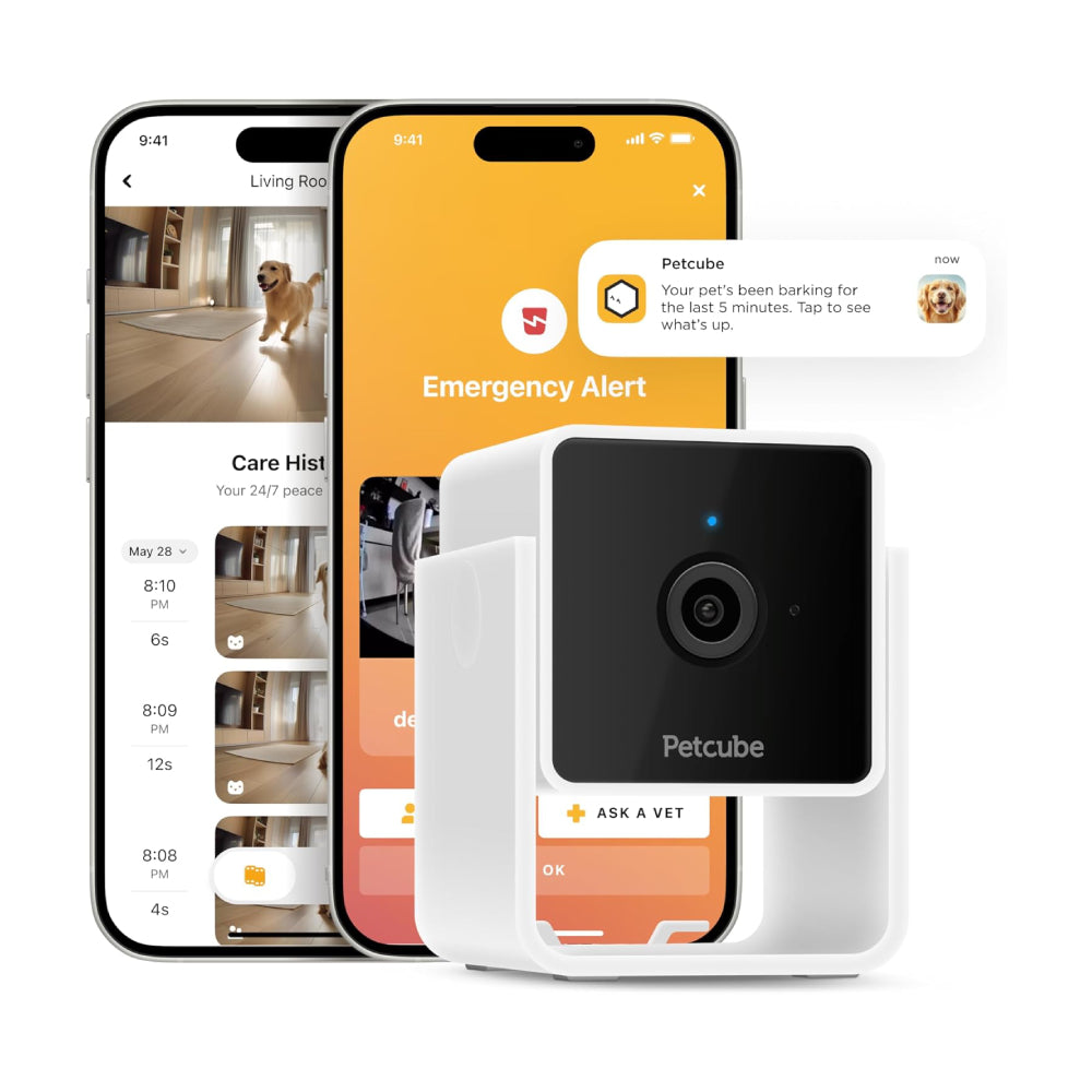 كاميرا بيت كيوب | كاميرا ذكية عالية الدقة للحيوانات الأليفة تعمل بالذكاء الاصطناعي - أبيض