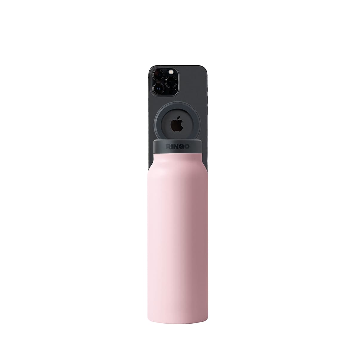 RINGO Water Bottle + Free Magnetic Booster Ring| Stainless Steel Hydration Bottle w/ Integrated MagSafe Phone Mount, 12Hrs Hot/24Hrs Cold, BPA-Free, Works w/ All Devices Android & iOS - Pink 24Oz