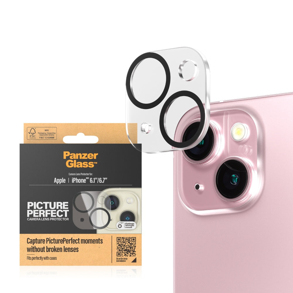 [OPEN BOX] PANZERGLASS iPhone 15/15 Plus - Picture Perfect Plate Camera Lens Protector - Clear